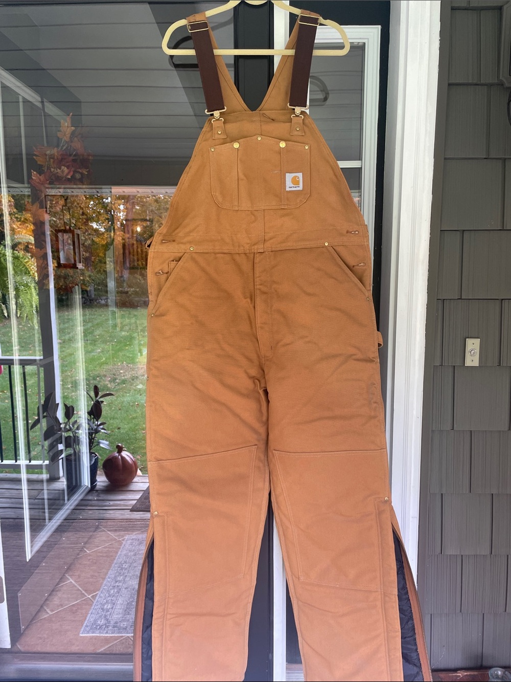 Carhartt Women's Tan Brown Duck Bib Overalls with Dark Brown Straps